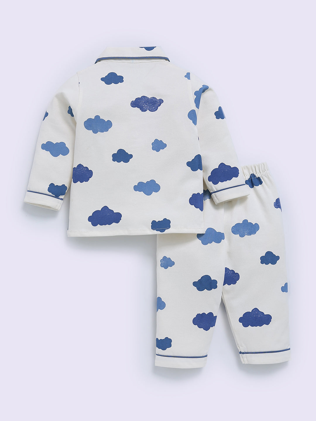 Blue Cotton Cloud Print Full Sleeve Night Suit