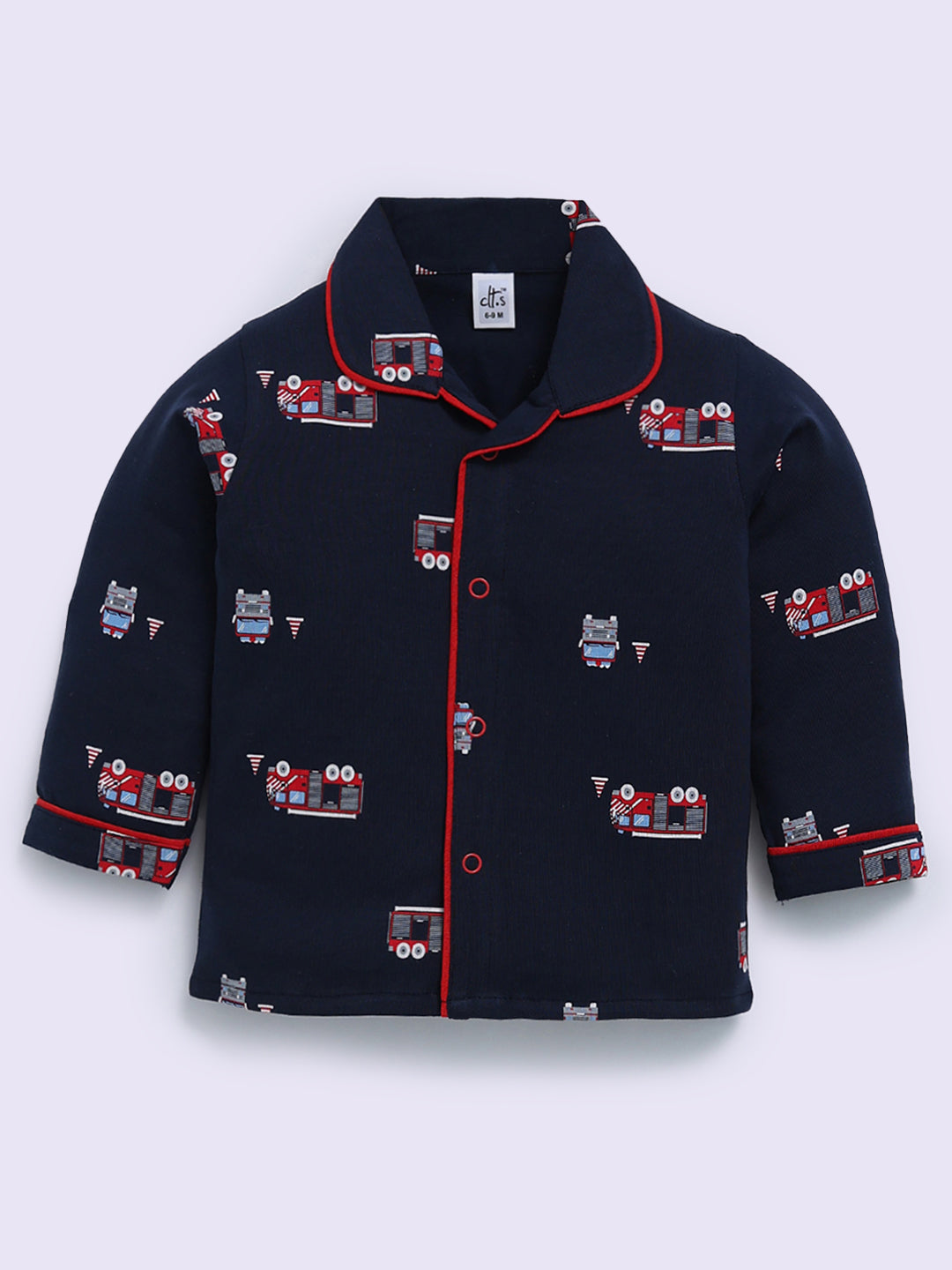 'Vehicles' Blue Cotton Full Sleeve Night Suit