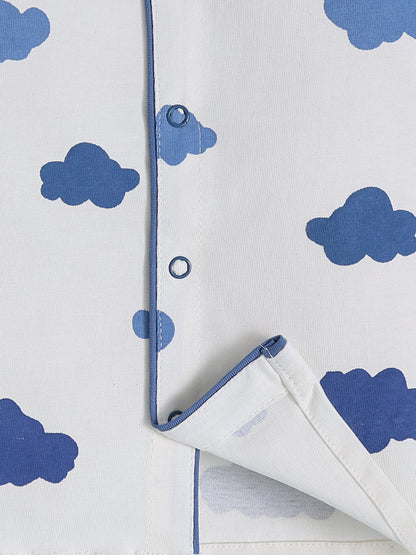 Blue Cotton Cloud Print Full Sleeve Night Suit