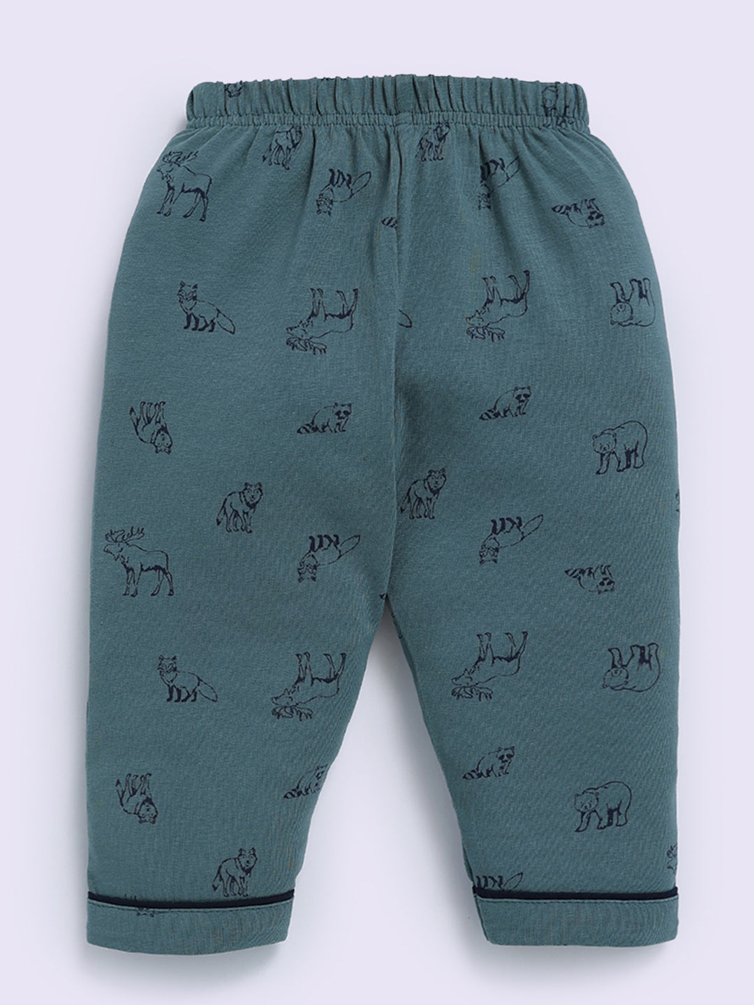 Green Cotton Animal Print Full Sleeve Night Suit