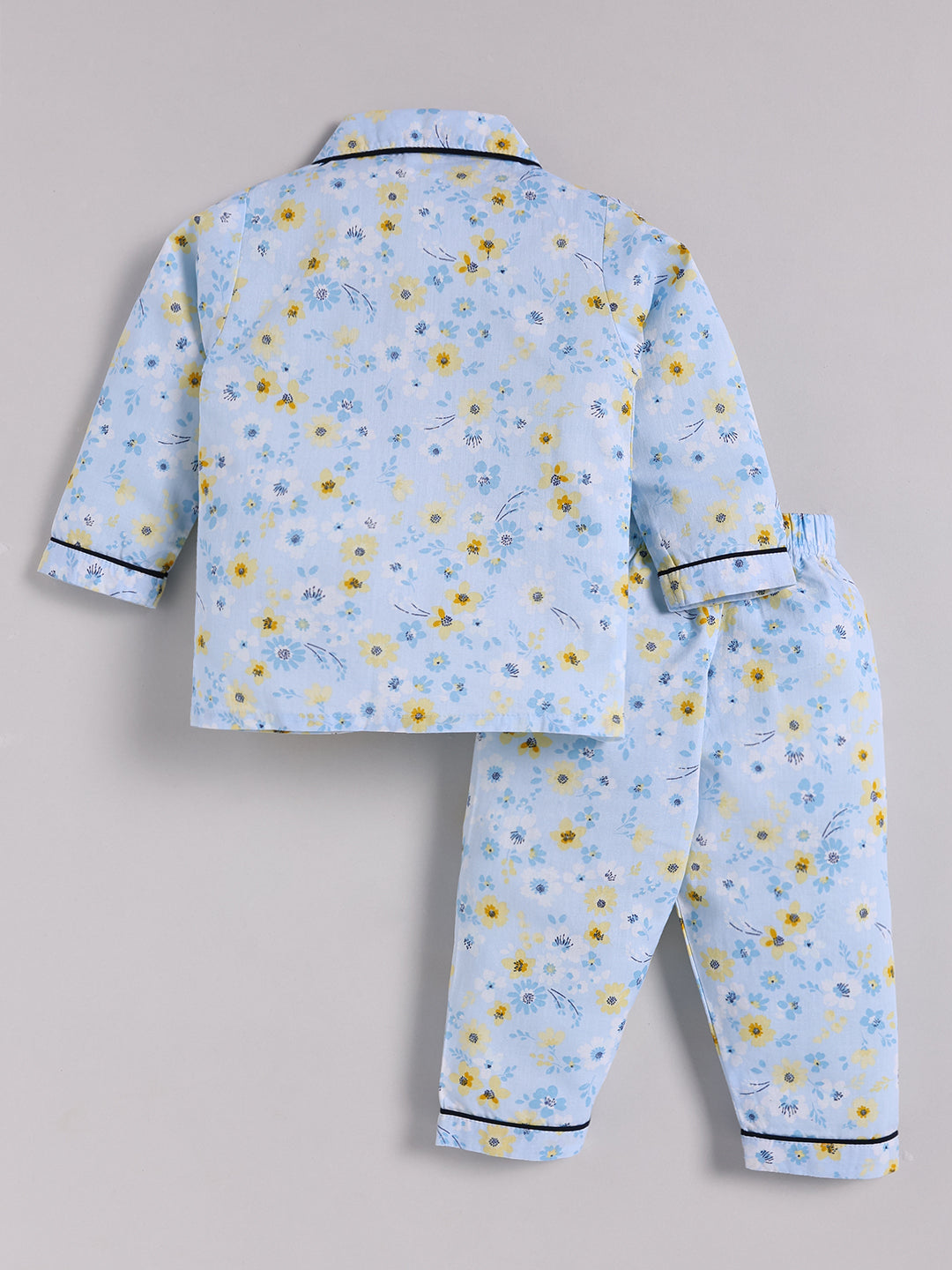 Blue Cotton Floral Full Sleeve Night Suit