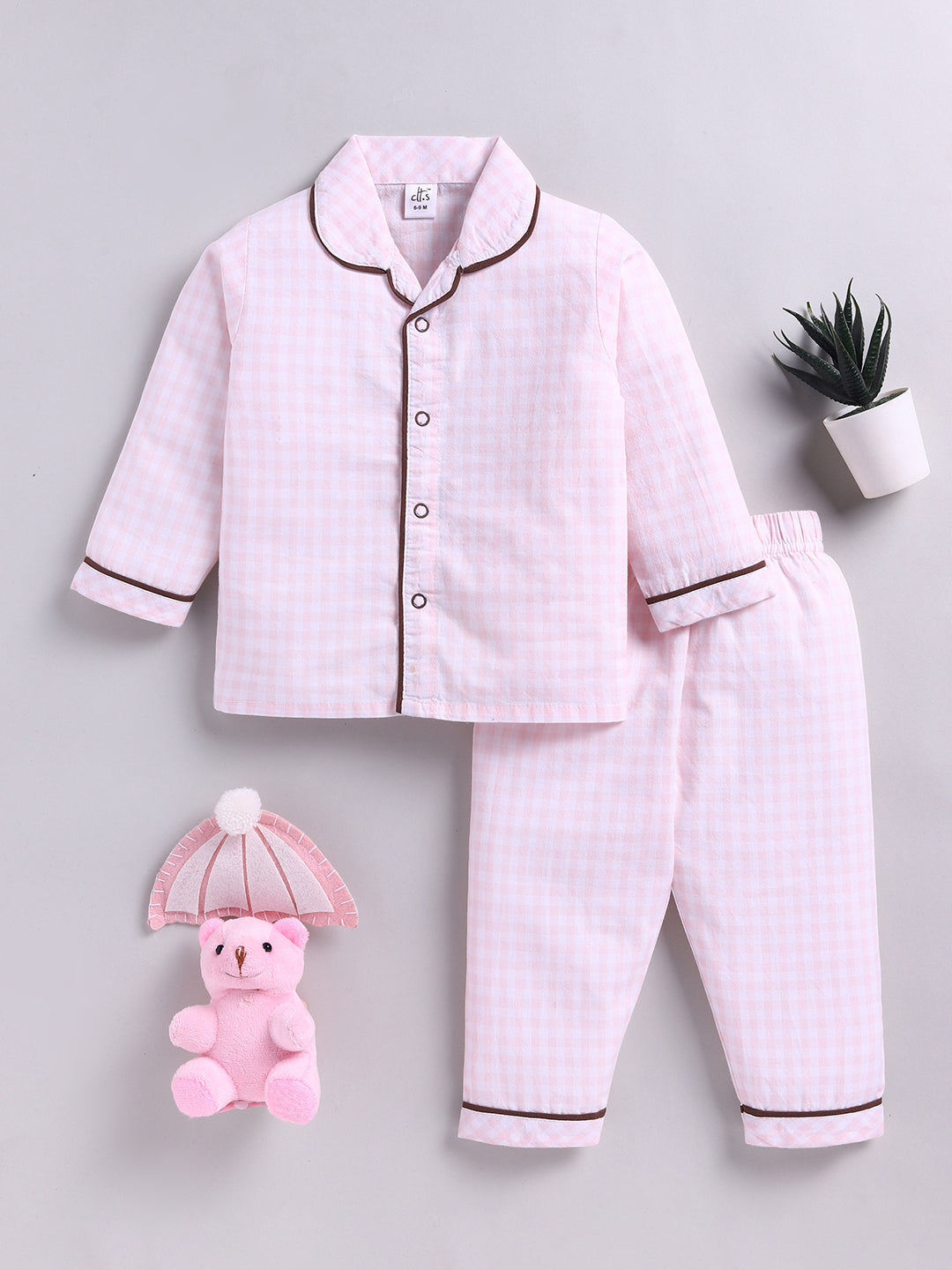 Pink Typography Cotton Full Sleeve Night Suit