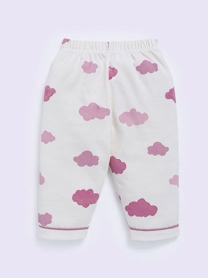 Purple Cotton Cloud Print Full Sleeve Night Suit