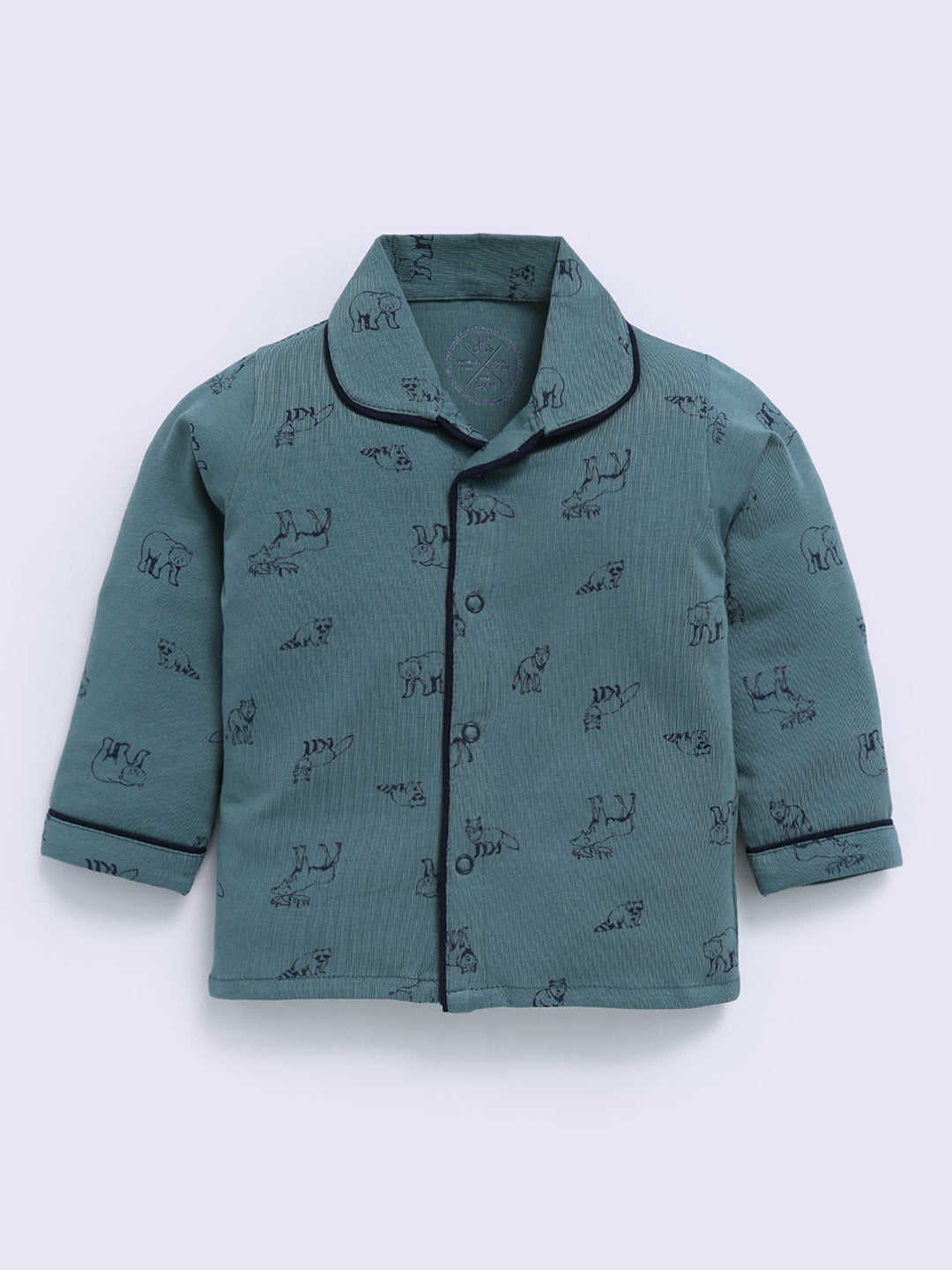 Green Cotton Animal Print Full Sleeve Night Suit
