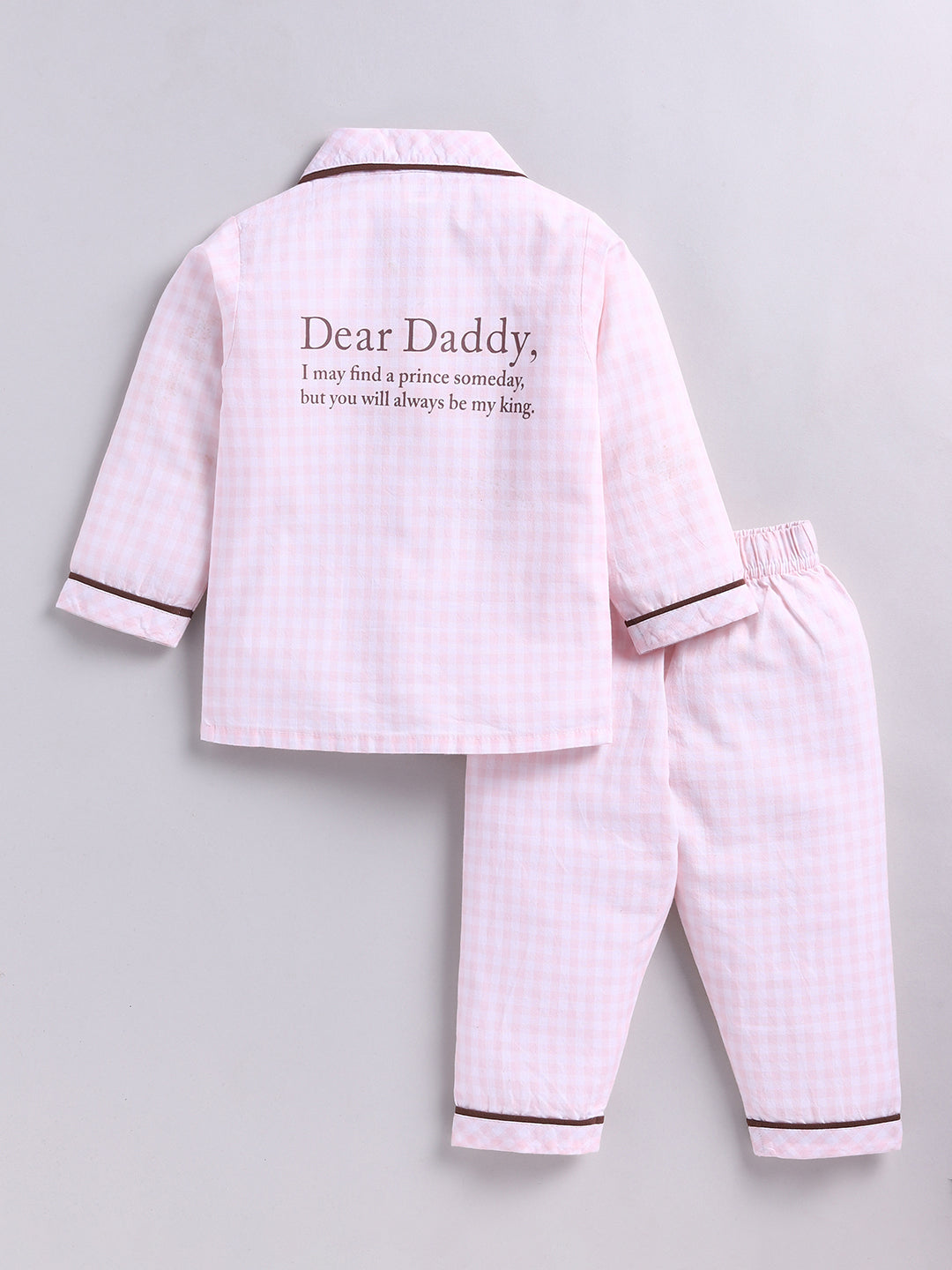 Pink Typography Cotton Full Sleeve Night Suit