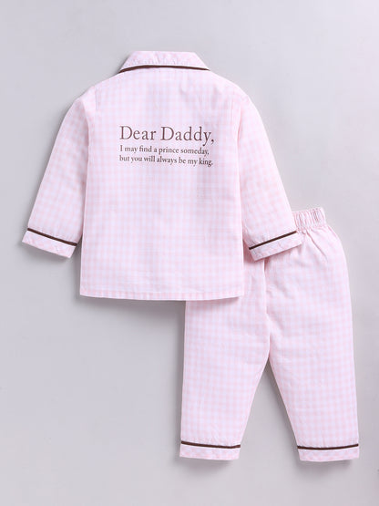 Pink Typography Cotton Full Sleeve Night Suit