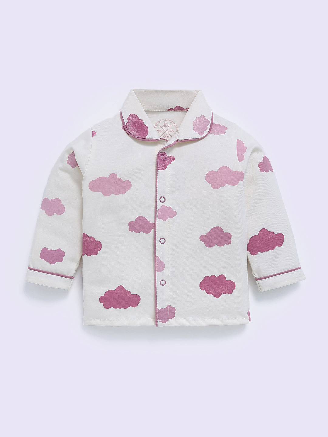 Purple Cotton Cloud Print Full Sleeve Night Suit