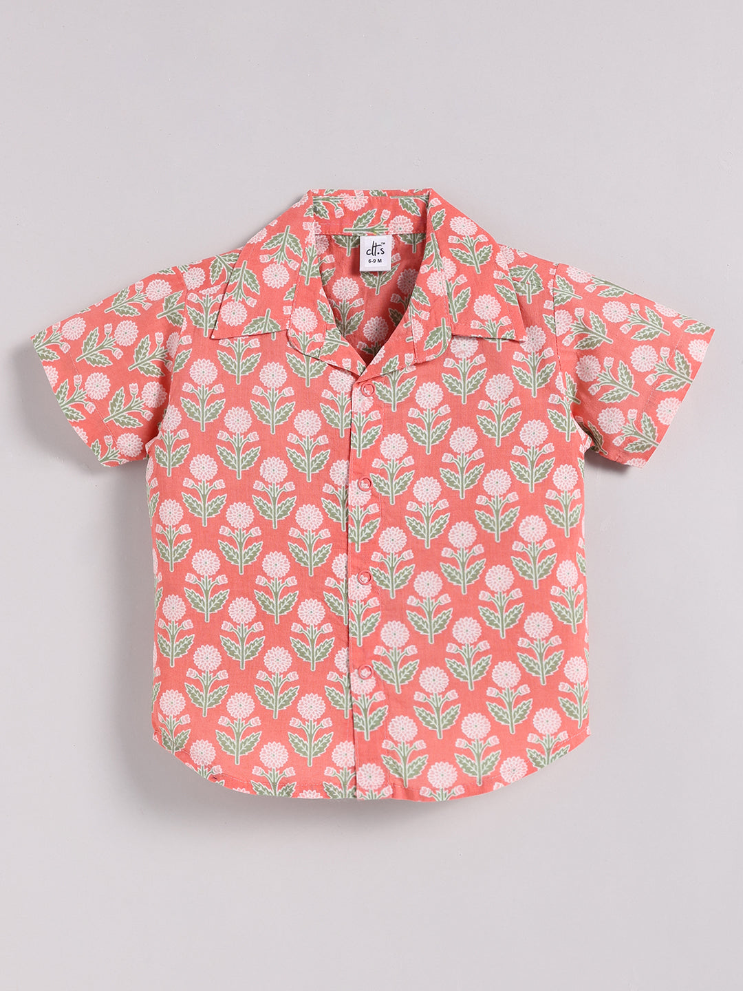 Coral Cotton Floral Half Sleeve Co-ord Set