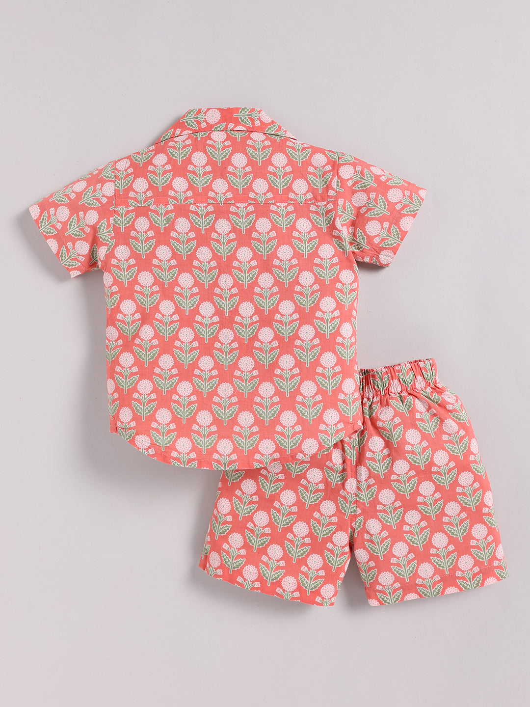 Coral Cotton Floral Half Sleeve Co-ord Set