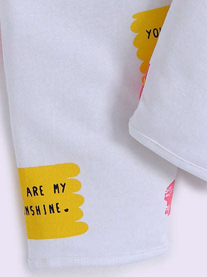 White Cotton Typography Full Sleeve Night Suit