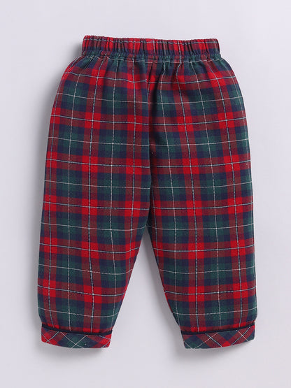 Red Checked Cotton Full Sleeve Night Suit
