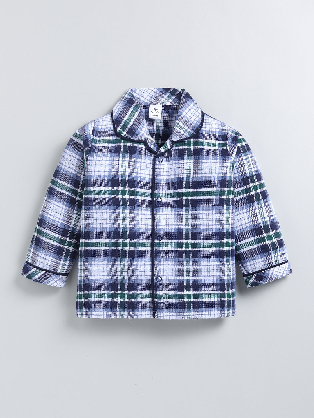 Blue Checked Cotton Full Sleeve Night Suit