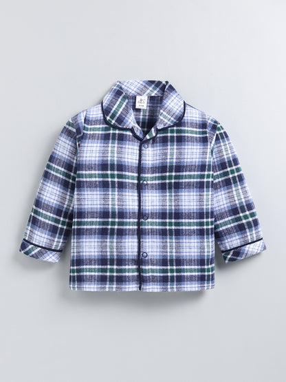 Blue Checked Cotton Full Sleeve Night Suit