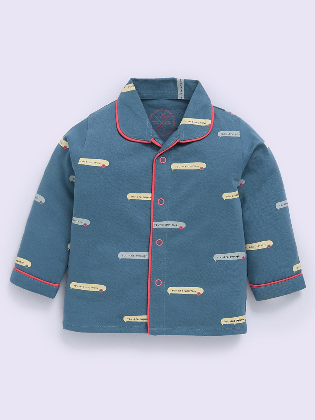 Blue Cotton Typography Full Sleeve Night Suit