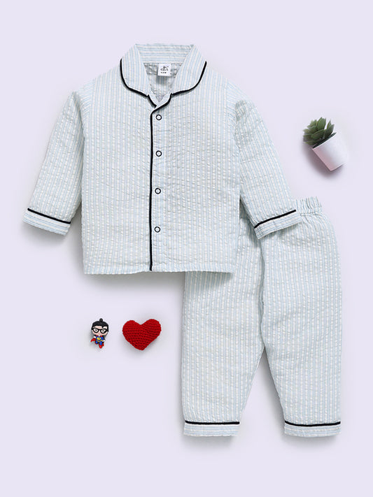 "Cuter version of Dad" Blue Cotton Full Sleeve Night Suit