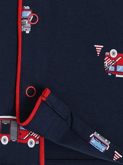 'Vehicles' Blue Cotton Full Sleeve Night Suit