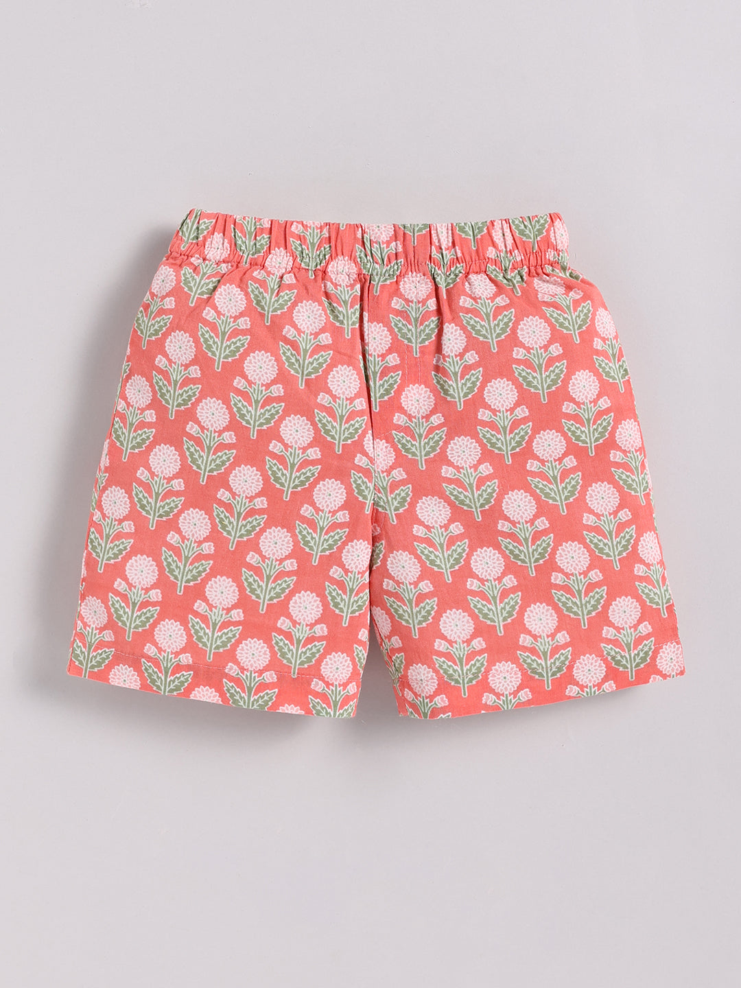 Coral Cotton Floral Half Sleeve Co-ord Set