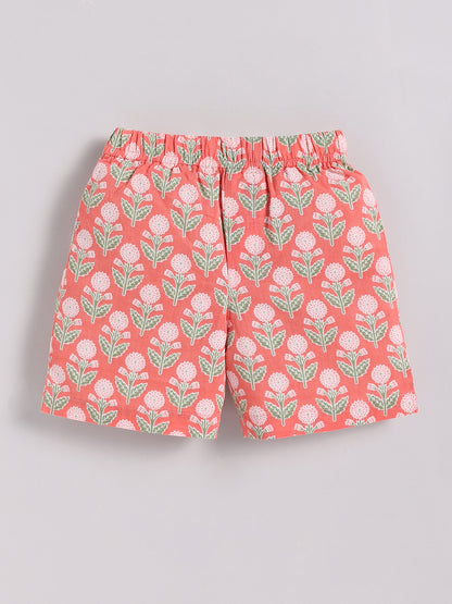 Coral Cotton Floral Half Sleeve Co-ord Set