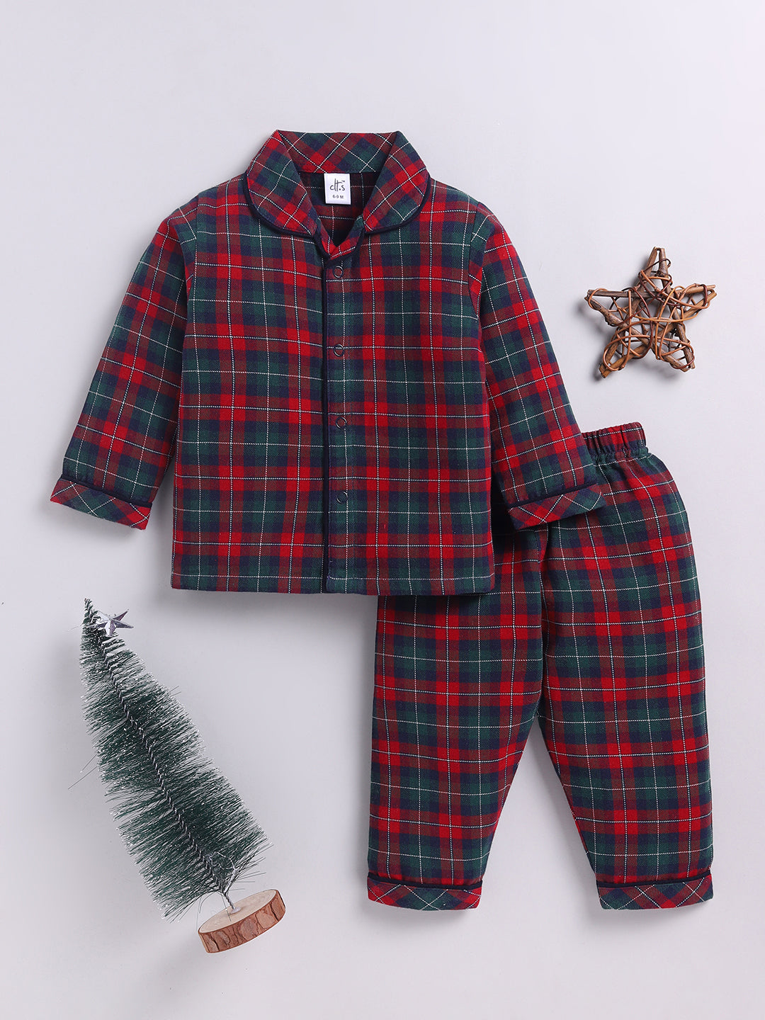 Red Checked Cotton Full Sleeve Night Suit