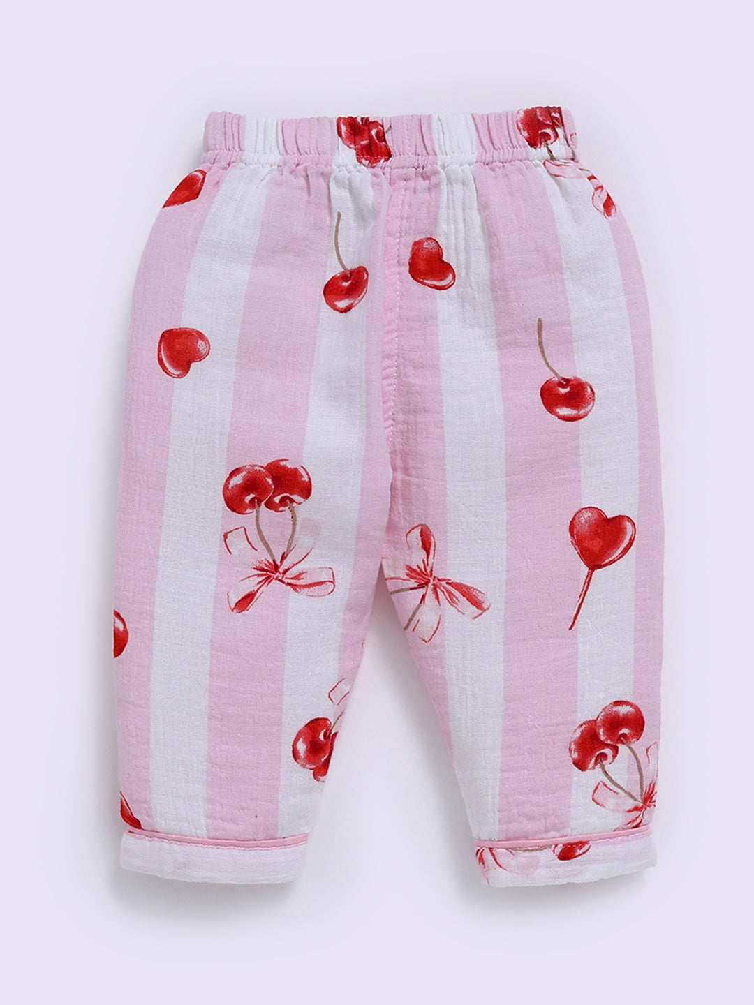 "Cherries" Pink Full Sleeves Cotton Nightwear Set