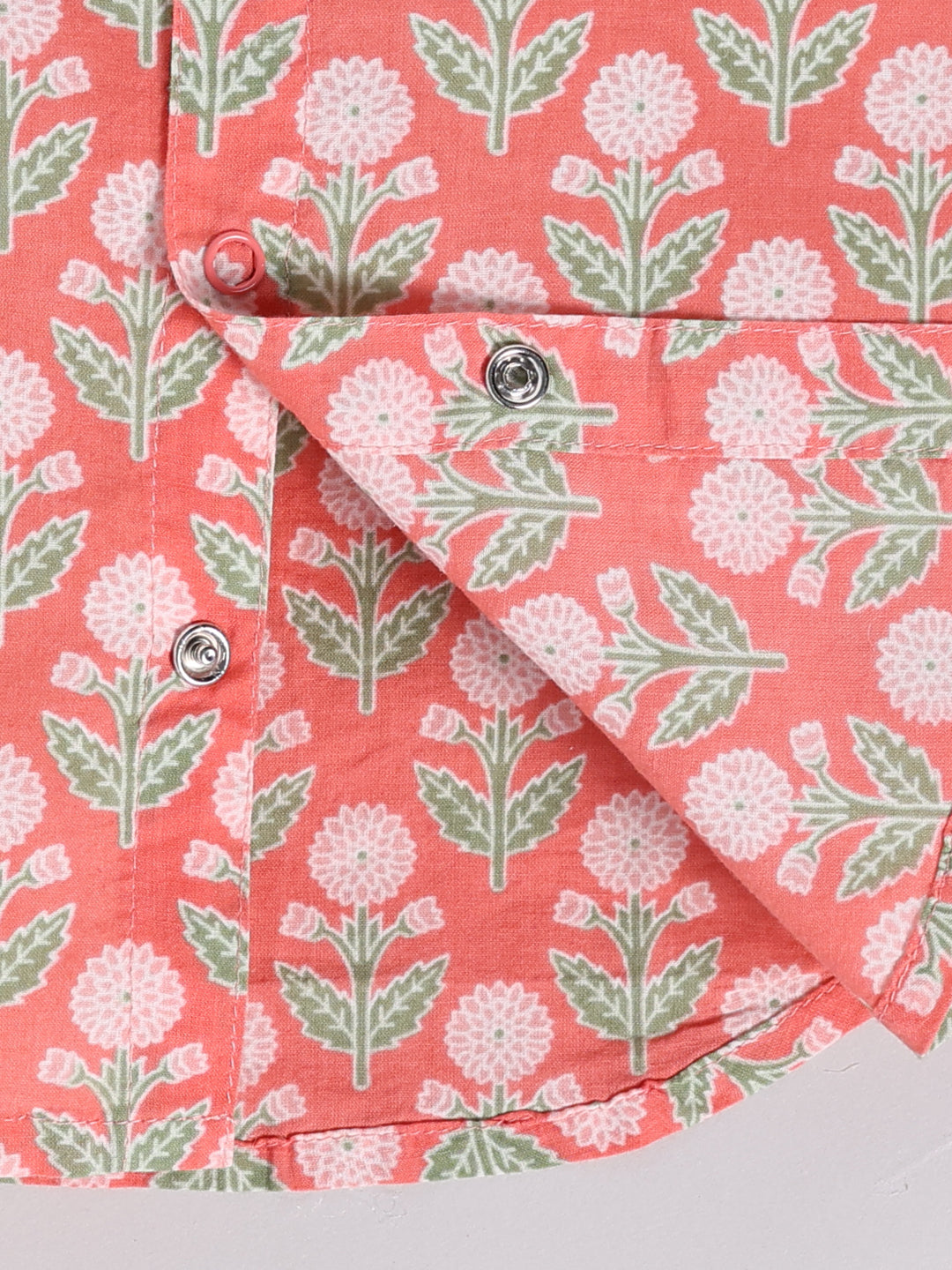 Coral Cotton Floral Half Sleeve Co-ord Set