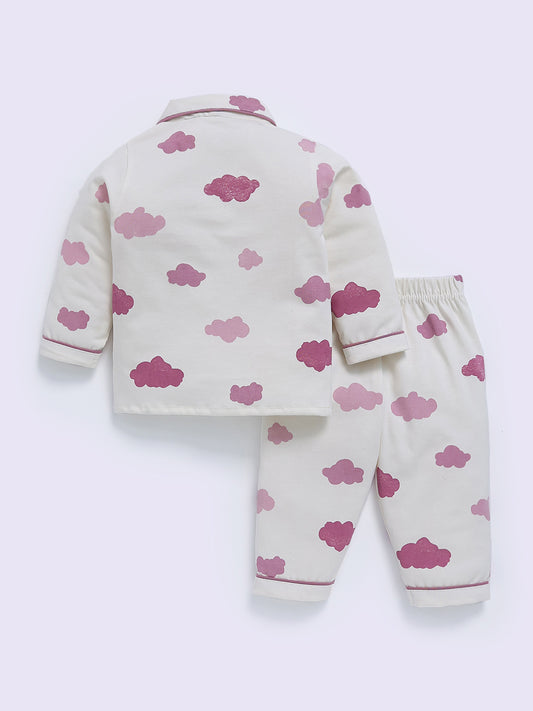 Purple Cotton Cloud Print Full Sleeve Night Suit