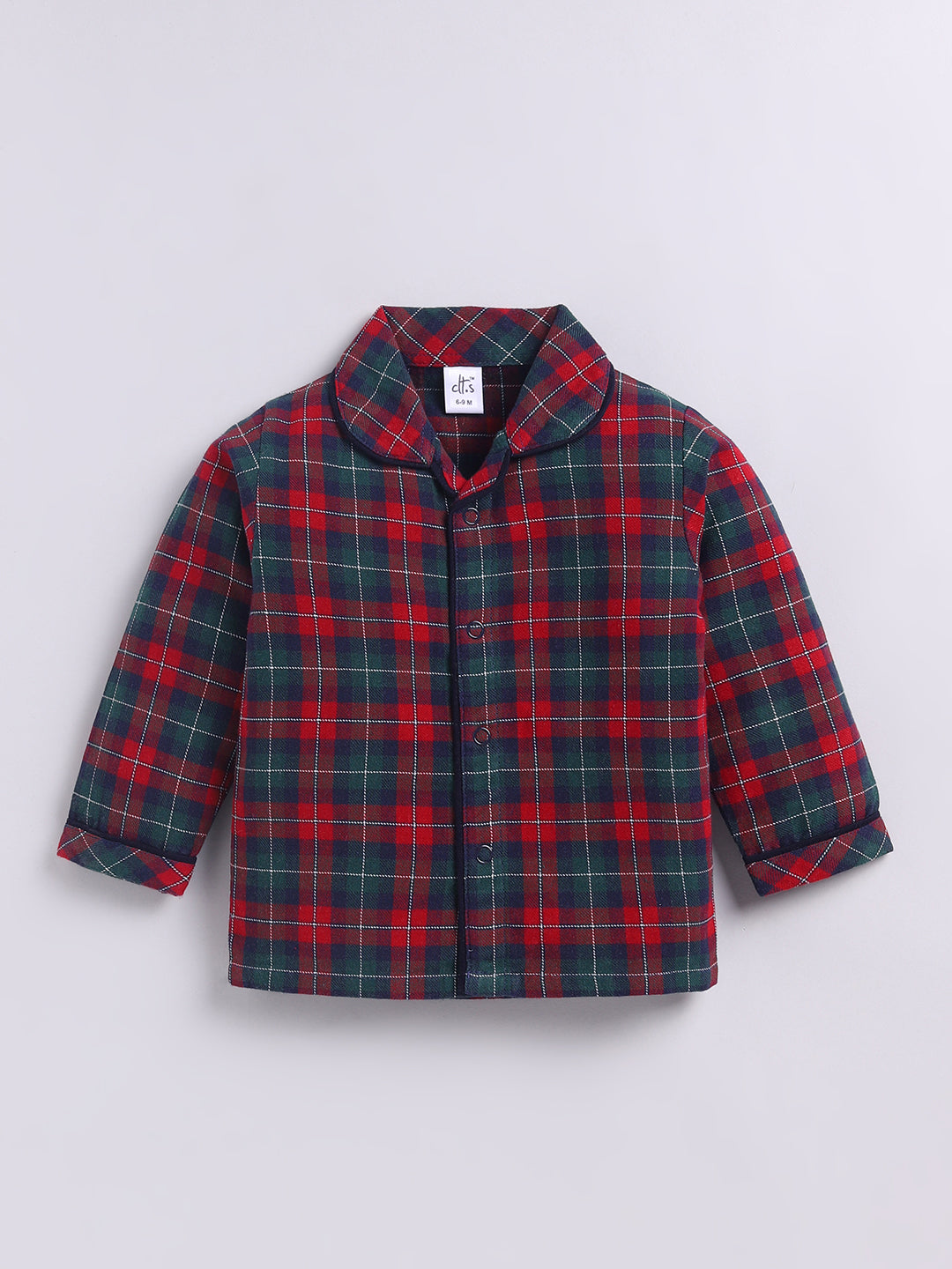 Red Checked Cotton Full Sleeve Night Suit