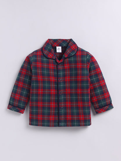 Red Checked Cotton Full Sleeve Night Suit