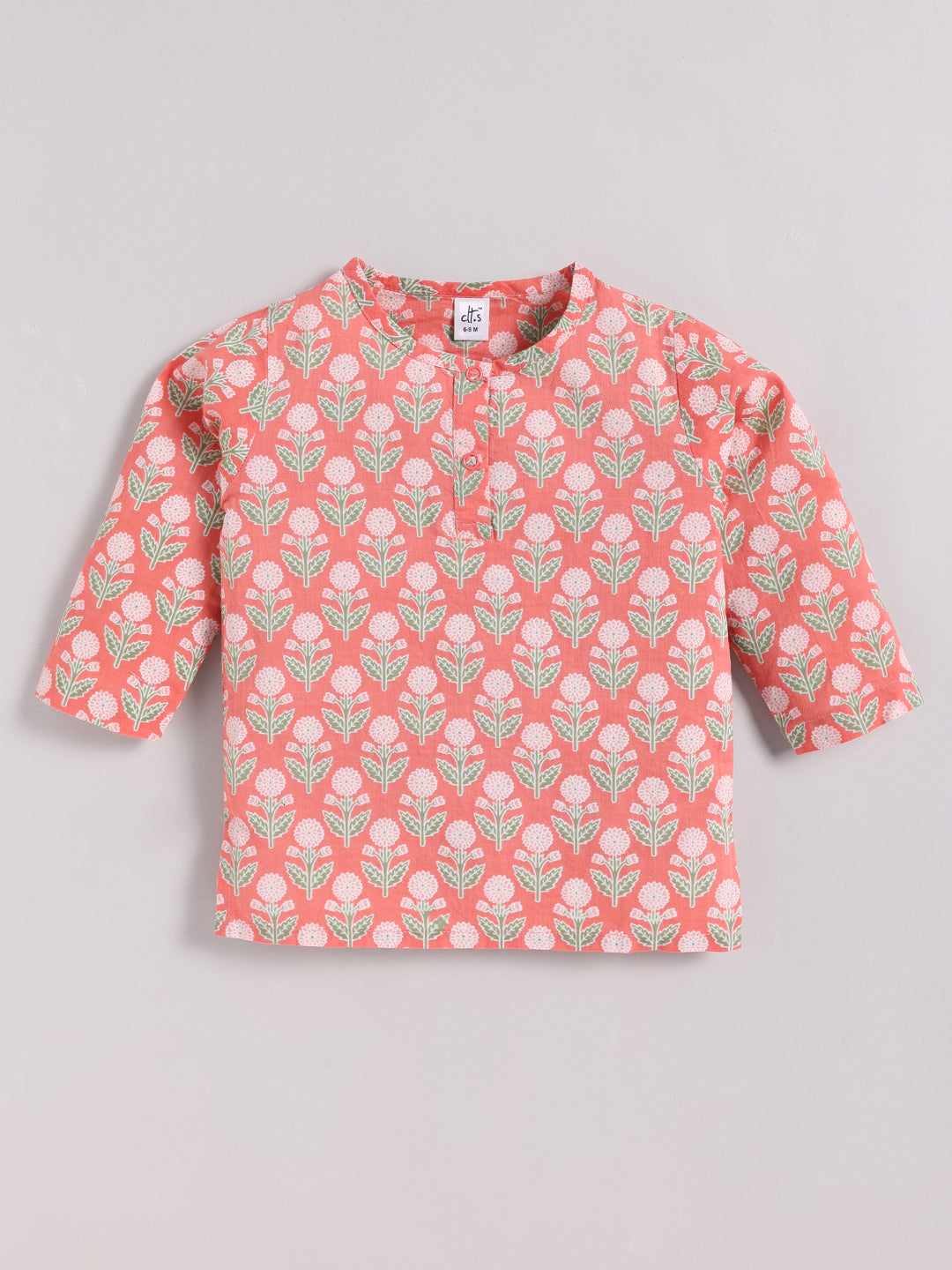 Coral Cotton Floral Full Sleeve Kurta Pyjama