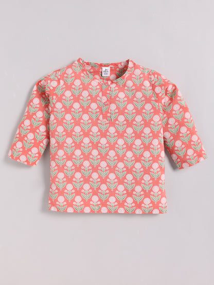 Coral Cotton Floral Full Sleeve Kurta Pyjama