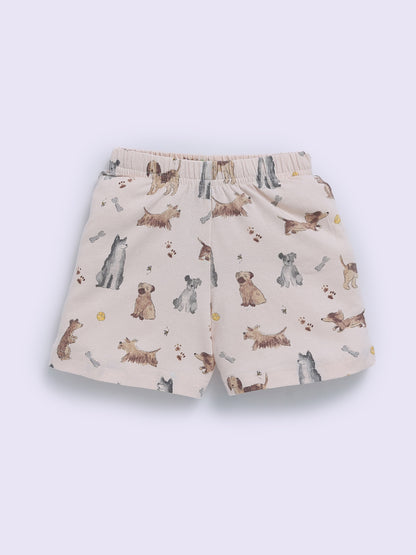 Peach Cotton Animal Print Half Sleeve Co-ord Set