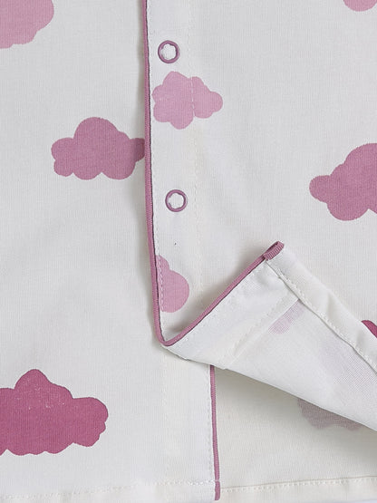 Purple Cotton Cloud Print Full Sleeve Night Suit