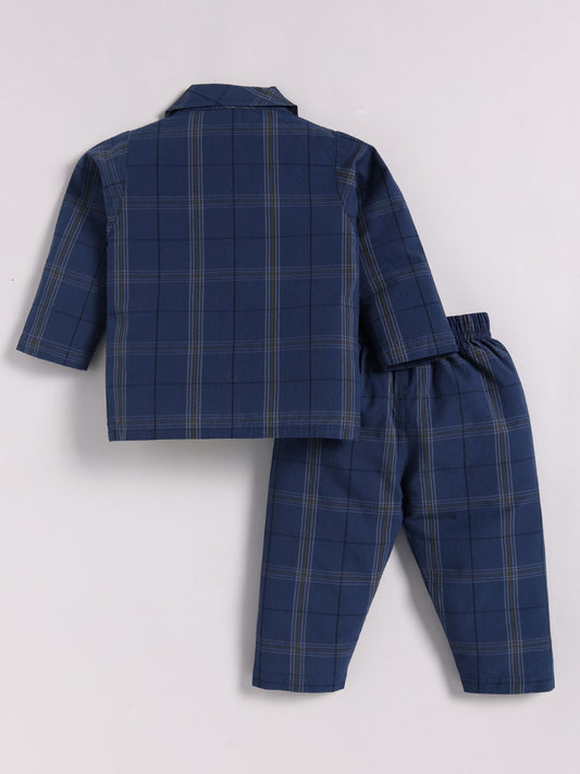 Blue Cotton Checked Full Sleeve Night Suit
