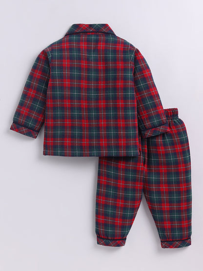 Red Checked Cotton Full Sleeve Night Suit