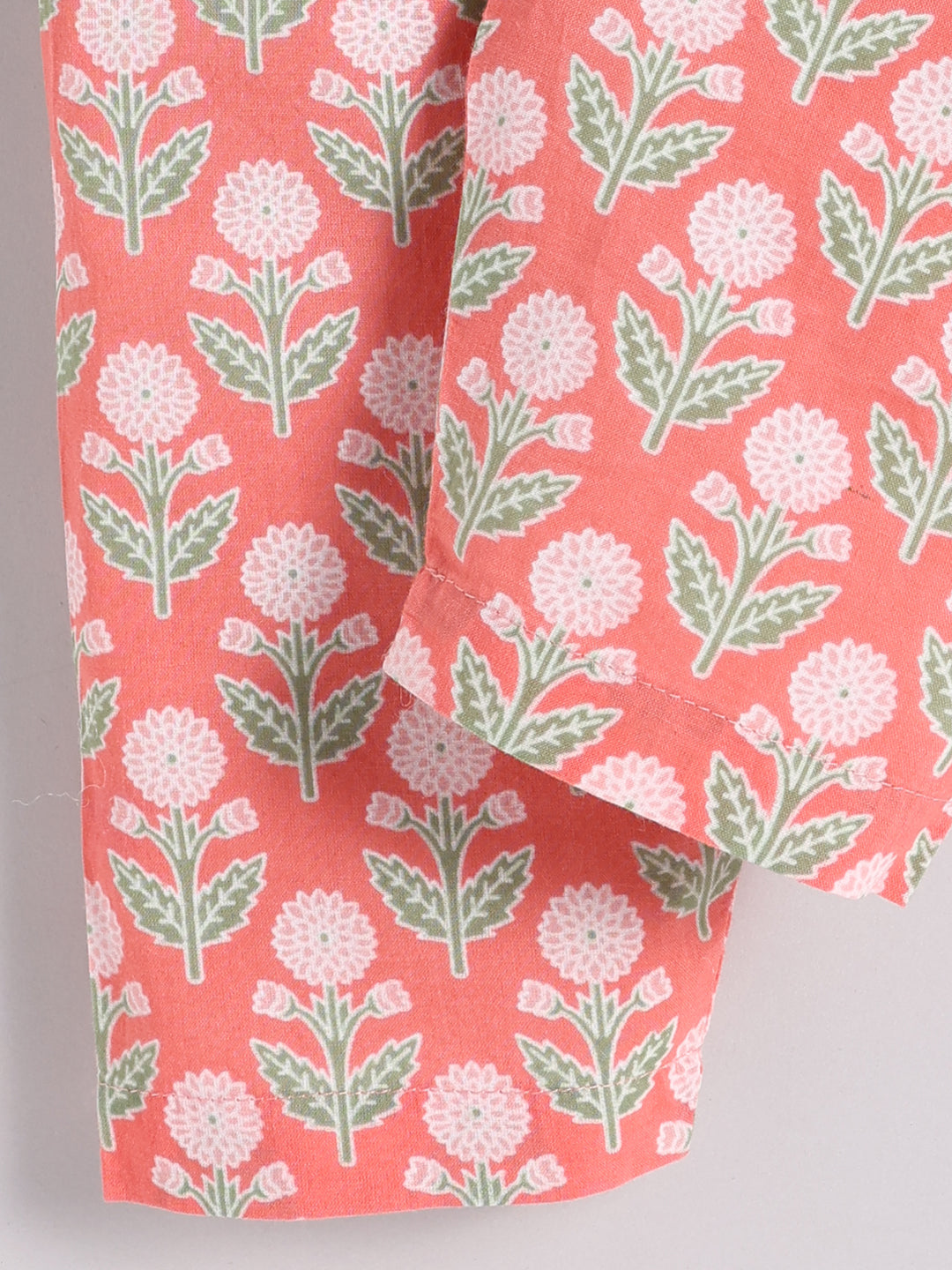 Coral Cotton Floral Full Sleeve Kurta Pyjama