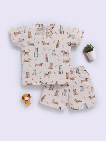 Peach Cotton Animal Print Half Sleeve Co-ord Set