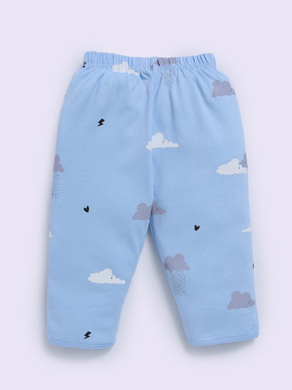 'Clouds' Blue Cotton Full Sleeve Night Suit