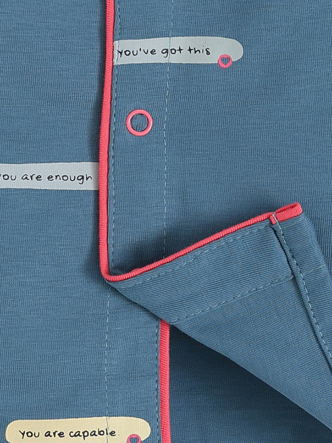 Blue Cotton Typography Full Sleeve Night Suit