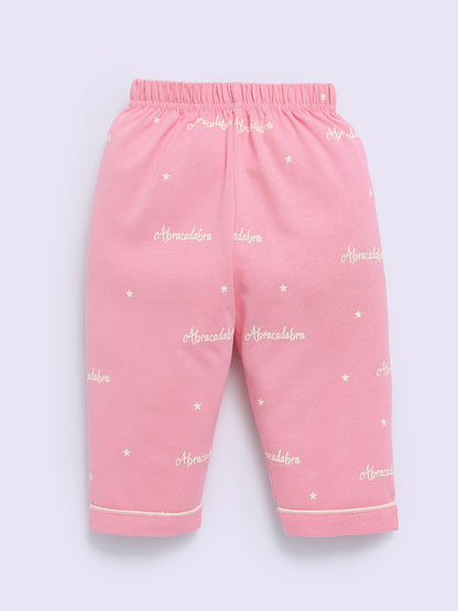 Pink Cotton Typography Full Sleeve Night Suit