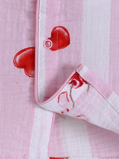 "Cherries" Pink Full Sleeves Cotton Nightwear Set