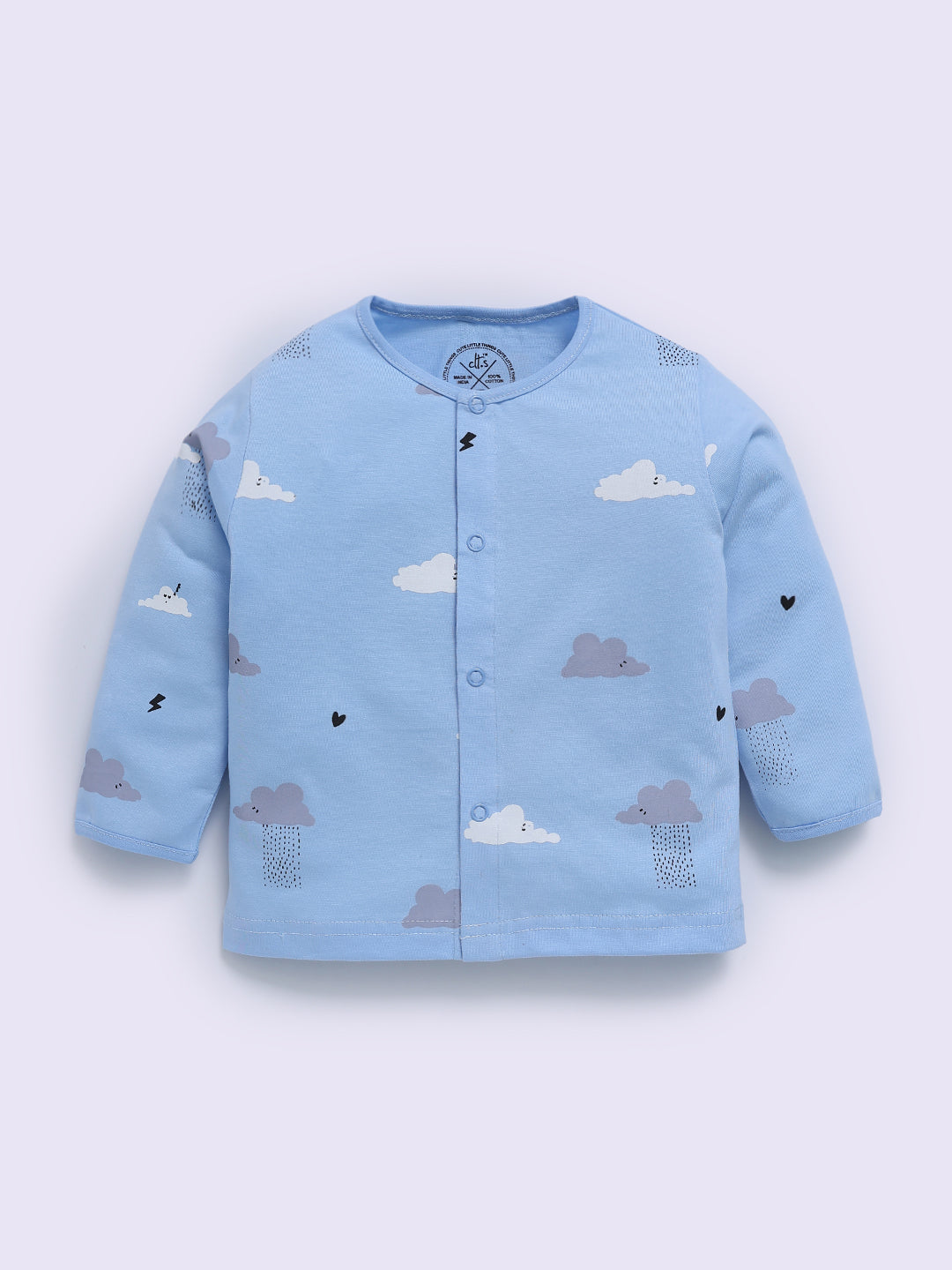 'Clouds' Blue Cotton Full Sleeve Night Suit