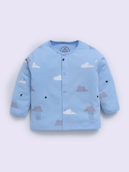 'Clouds' Blue Cotton Full Sleeve Night Suit