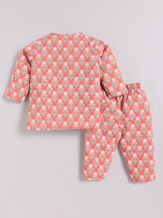 Coral Cotton Floral Full Sleeve Kurta Pyjama