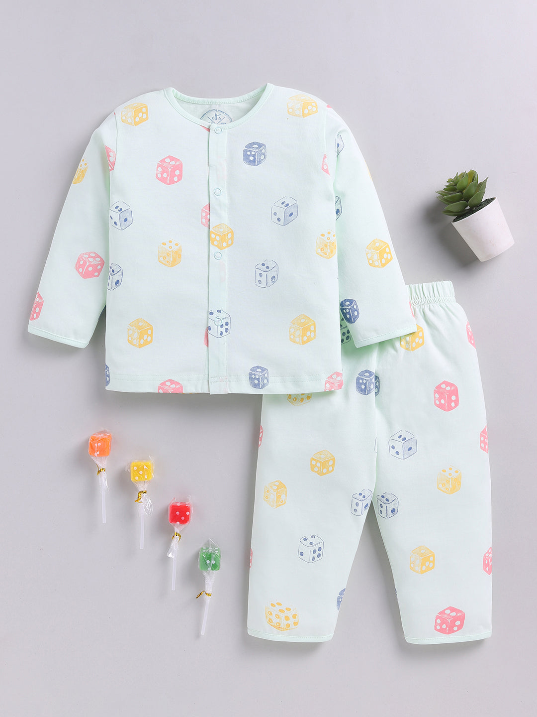 Sea Green Graphic Cotton Full Sleeve Night Suit