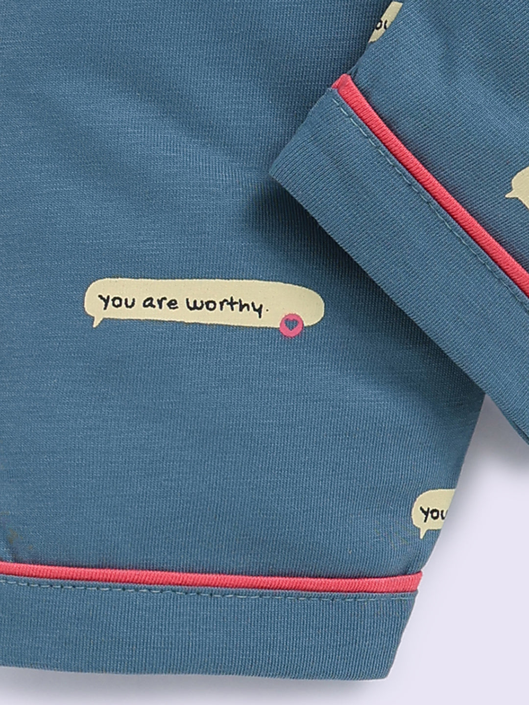Blue Cotton Typography Full Sleeve Night Suit