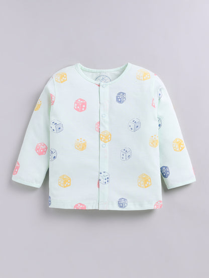 Sea Green Graphic Cotton Full Sleeve Night Suit