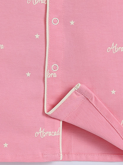 Pink Cotton Typography Full Sleeve Night Suit