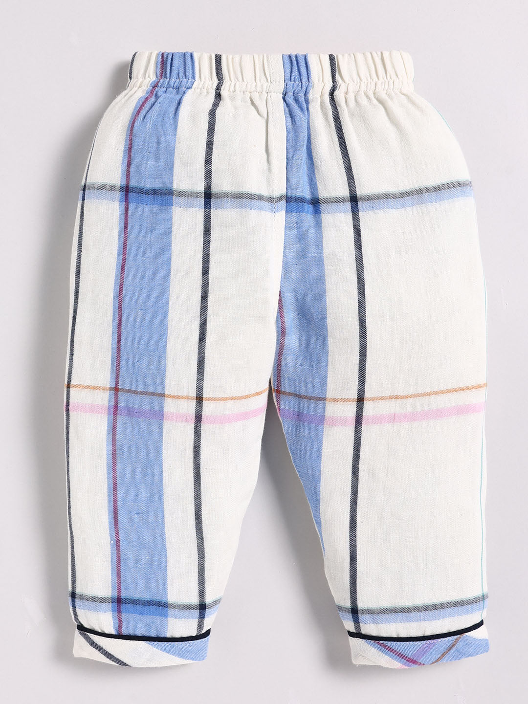 Off White Cotton Checked Full Sleeve Night Suit