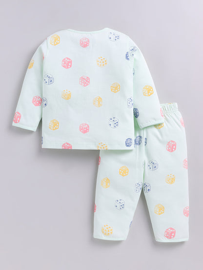 Sea Green Graphic Cotton Full Sleeve Night Suit