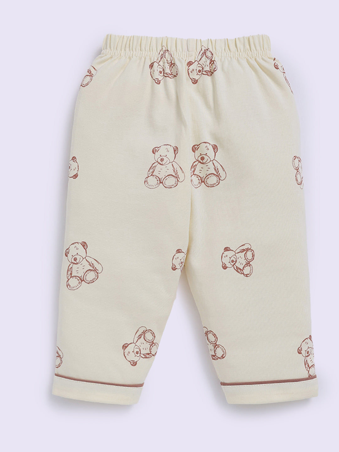 Bear Printed Cream Cotton Half Sleeve Night Suit